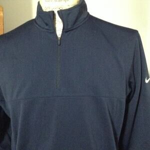 Nike Golf Quarter Zip Mens Med Navy Blue Therma Fit Swoosh Logo Sports